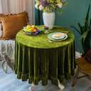 GLORY SEASON Velvet Tablecloth Luxurious Solid Round Table Cloth,Oblong Retro Farmhouse Ruffle Tablecloths Washable Table Cover for Party Wedding Baby Shower Kitchen Dinning Tabletop Decoration
