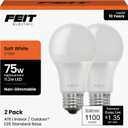Feit Electric A19 LED Light Bulbs, 75W Equivalent, Non Dimmable, 1100 Lumens, E26 Standard Base, 2700k Soft White, 80 CRI, 10 Year Lifetime, Energy Efficient, 2 Pack, A1100/827/10KLED/2