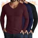 3 Pack Men's Thermal Shirts Big and Tall Fleece Lined Long Sleeve V Neck Base Layer Raglan Curved Hem Warm Tops (XXL)