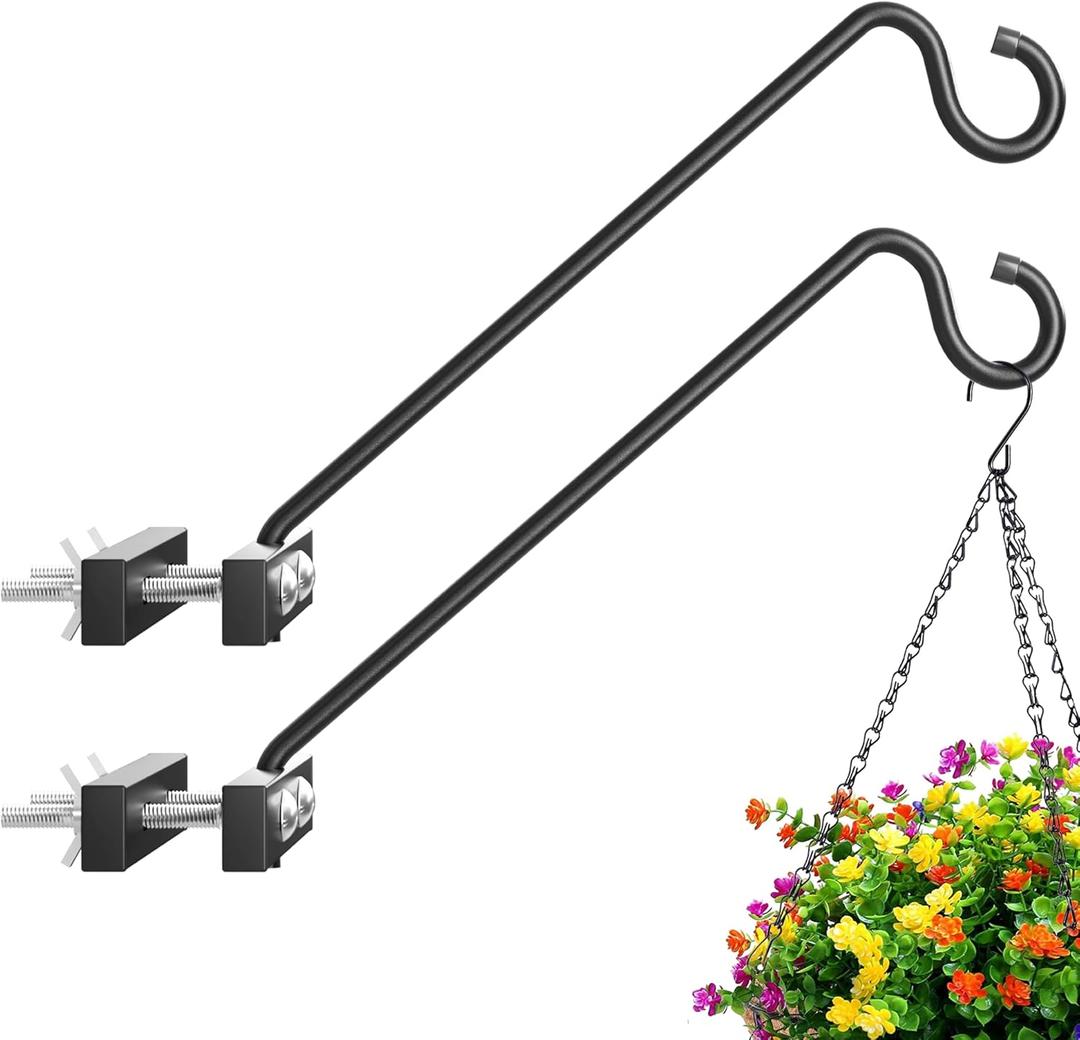 12-Inch 2 Pack Deck Bird Feeder Hanger for Railing, Outdoor Decor Plant Hanger, Swivel Balcony Railing Hook - 22LB Capacity - for Hanging Plants, Bird Feeders, Lanterns, Wind Chimes