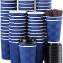 Kindpack Disposable Coffee Cups with Lids and Straws 12 oz (90 Set) - Hot Paper Coffee Togo Cup with Lid To Go for Hot/Cold Beverages Espresso Tea Water Insulated Reusable Durable Drinks Ripple Cups