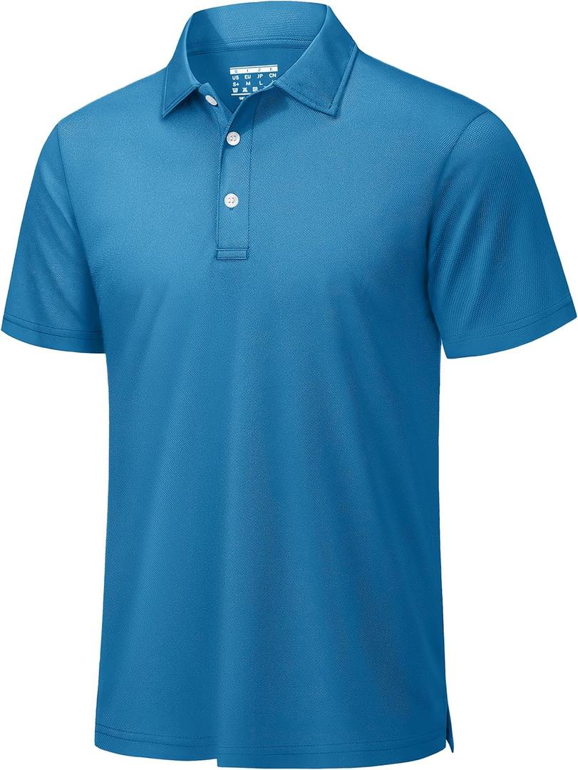 TACVASEN Men's Golf Polo Shirts Men's Collared Shirts Short Sleeve Moisture Wicking Golf Shirts Men's Polo Shirts Peacock Blue, 2XL