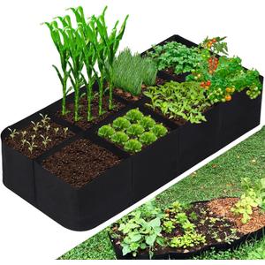 CJGQ Fabric Raised Garden Bed, 128 Gallon 8 Grids Plant Grow Bags, 3x6FT Planter Raised Beds for Growing Vegetables Potatoes Flowers, Rectangle Planting Container for Outdoor Gardening