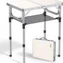 Anbte Folding Camping Table, Aluminum 24" x 16" Adjustable Height Small Folding Table with Carrying Handle, Lightweight, Portable Camping Table Waterproof for Outdoor Indoor Picnic Beach BBQ, Silver