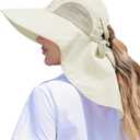 Womens Sun Hat Outdoor UV Protection Wide Brim Fishing Hat with Ponytail Hole Neck Flap for Beach Hiking Camping (Beige)