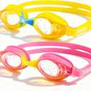 2 Pack Kids Swim Goggles for Toddlers 6-14(8-12), Anti-Fog UV Protection No Leak Swimming Glasses for Boys Girls (Rose & Yellow)