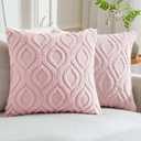 MIULEE Light Pink Valentines Throw Pillow Covers 18x18 Inch, Soft Spring Plush Faux Wool Couch Pillow Covers Set of 2 Decorative Farmhouse Boho Throw Pillows for Sofa Living Room Bed
