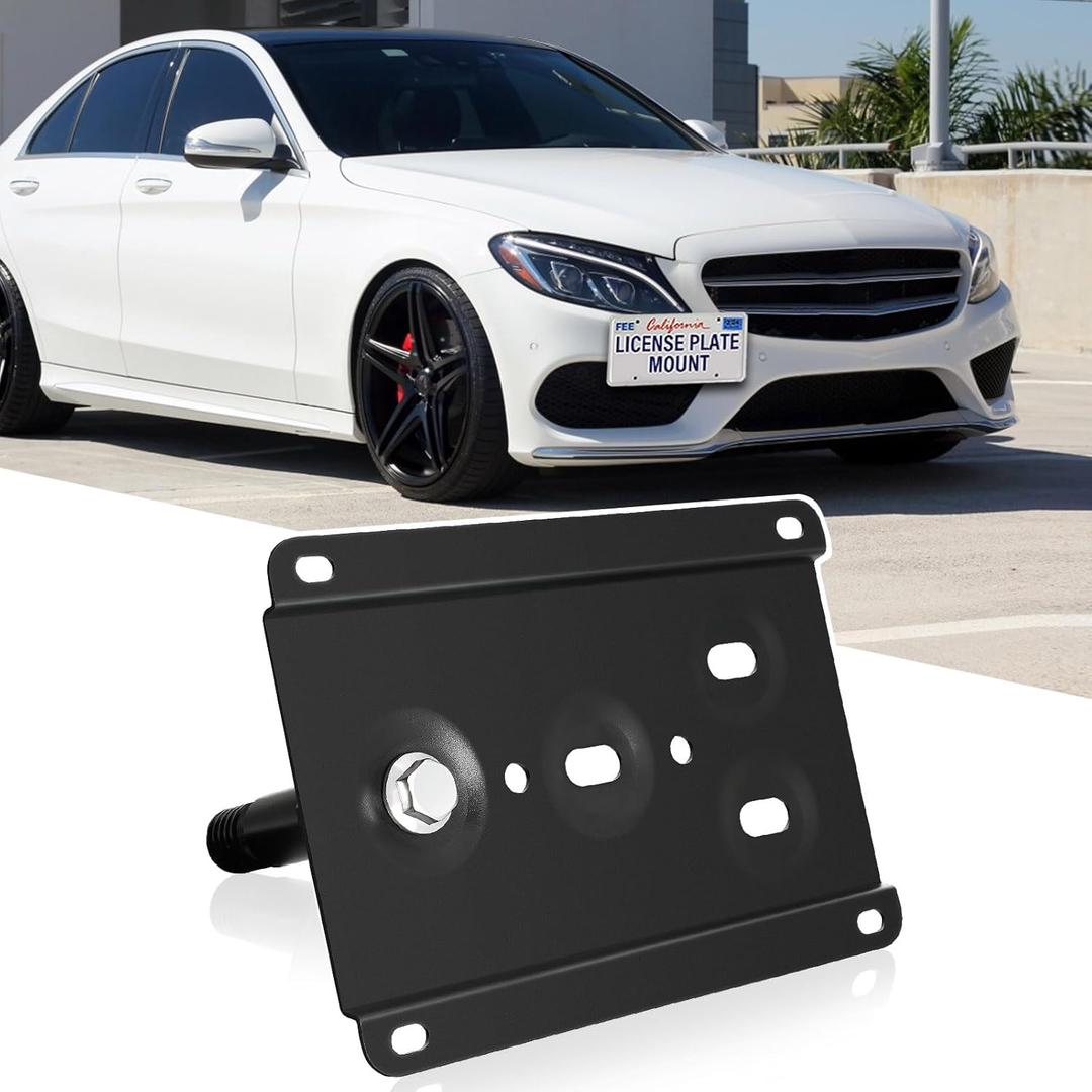 Front License Plate Holder Compatible with Mercedes W205 C-Class X204 GLK-Class X205 GLC-Class W212 W213 E-Class W166 GLE-Class No Drill Tow Hook License Plate Bracket, Anti-Theft Car Number Frame