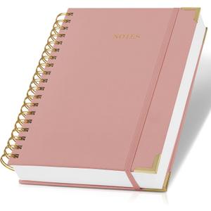 Aesthetic Thick Spiral Notebook Journal For Women in B5 Format - Stylish Linen Hardcover College Ruled Note Book w 300 Lined Pages - Cute Supplies For Bible Study & Staying Organized at Work or School (Pink)