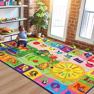 B BENRON Kids Rugs for Playroom Classroom Bedroom, Educational and Fun Play Mat with ABC Alphabet Animals, Learning Rug for Children Toddler Baby Girls Boys Nursery, Washable, 4x6