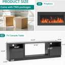 MXV 80" Fireplace TV Stand for TVs Up to 90", LED Light Entertainment Center with 36" Electric Fireplace, Modern Wood Texture TV Media Console with Highlight Storage Cabinet, Black+Black