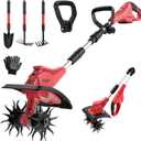 Cordless Tiller Cultivator Compatible with Milwaukee 18V Battery(Tool Only), Folding Electric Rototiller for Garden with 40 Steel Tines 310RPM, 9.1in Tilling Width and 6.3in Depth (Red Black)