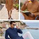Runcati Mens Kaftan Thobe Textured Henley Shirt Long Sleeve Robe Casual Muslim Gown Shirt (Blue) M