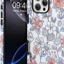 Compatible for iPhone 16 Pro Case, Aesthetic White Flowers Case Compatible with MagSafe, Dual Layer Shockproof Protective Cover for Girls Womens