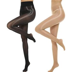 MANZI Shiny Pantyhose for Women 2 Pairs Shimmer Sheer Tights Ultra Silky, S-M
