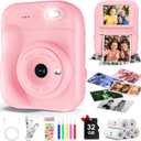 Kids Camera Instant Print Camera for Kids, Toddler Camera Toys for 3 4 5 6 7 8 Year Old Girls Christmas Birthday Gifts, Kids Digital Camera Instant Print Color Photos 5 Rolls Paper 32GB Card, Pink