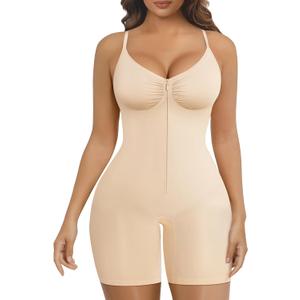 SHAPERX Women's Shapewear Bodysuit Tummy Control Seamless Zip-Up Body Shaper Waist Defining Silhouette S/M 