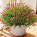 Ivydale 20PCS Artificial Plants Fake Flowers Monkey Grass for Outdoors,UV Resistant Realistic Red Faux Greenery Shrubs Outside Decor for Home Garland Porch Patio Balcony Planter Yard Office Pathway