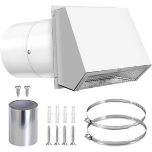 8 Inch Hooded Wall Vent with Screen and Damper, 8 Inch Range Hood Wall Vent Cap, Wall Exhaust Vent Cover, Outdoor Hooded Wall Vent for Dryer Vent, Range Hood, Kitchen, White