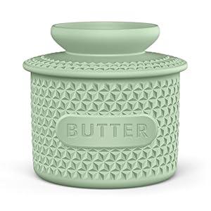 Silicone Butter Crock with Lid, French Butter Dish for Fresh Spreadable Butter, Butter Keeper to Leave On Counter, Butter Container Holder with Water Line for Kitchen and Home Decor-6oz/ Green