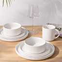 GBHOME Stoneware Dinnerware Sets for 4, 12 Pieces Lightweight Ceramic Ribbed Plates and Bowls Set, Reactive Glaze Stackable Plate Sets, Scratch Resistant Dishes, Microwave & Dishwasher Safe,White