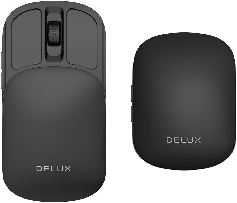 DeLUX Wireless Bluetooth Travel Mouse, 2-in-1 Sliding with Quiet Clicks, Dual Mode 2.4Ghz + BT5.2,Up to 4000DPI, Slim and Foldable, Rechargeable Battery, for Windows/macOS/Android (MF20 Black)