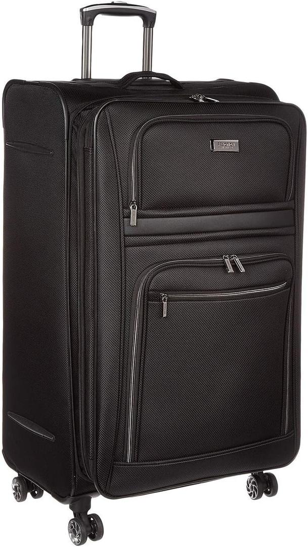 6 x Kenneth Cole REACTION Rugged Roamer Lightweight Softside Expandable 8-Wheel Spinner Luggage, Black, 28-Inch Checked