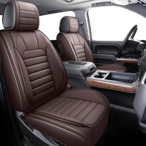YIERTAI Truck Seat Covers for Chevy Chevrolet Silverado GMC Sierra Custom Fit 2007-2025 2026 1500 2500 3500HD Trail Boss Z71 Crew Double Extended Cab Waterproof Leather(5 PCS Full Set/Brown)