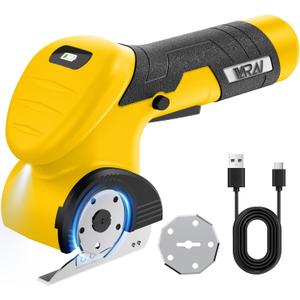 2026 Cordless Electric Scissors, Fast Charging Rechargeable Cardboard Cutter with Replaceable Blades and Long-Lasting Battery, Effortless Cutting for Cloth, Fabric, Plastic & Leather (Yellow-black)