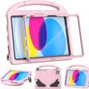 Kids Case for iPad (A16) 11th Generation 11 Inch 2025/iPad 10th Generation 10.9 Inch 2022, with Screen Protector and Pencil Holder, Shockproof Handle Stand Cover for iPad 11/10 Gen, Light Pink