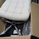 Yaheetech Armless Desk Chair Modern Tufted Office Chair Faux Leather Upholstered Computer Chair with Adjustable Seat Height and Rolling Wheels for Home/Office, White