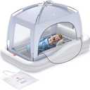 QPAU Inflatable Toddler Travel Bed with Tent, Baby Crib Tent, Portable Kids Air Mattress with Safety Bumpers, Ideal for Home, Grandma's, Camping, Traveling (Grey), 66.9 inches x 47.2 inches x 13.3"