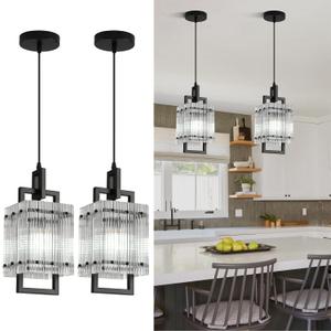 Modern Pendant Light Fixtures with Clear Glass Matte Black Pendant Lights Kitchen Island Adjustable Square Hanging Pendant Lighting for Dining Room Over Sink Hallway 2 Pack 12 inches