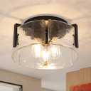 JERANDO Black Semi Flush Mount Ceiling Light Fixture, Modern Glass Drum Ceiling Lights, 3Light Hallway Light Fixtures for Kitchen Island, Bedroom, Bathroom, Laundry Room, Entryway
