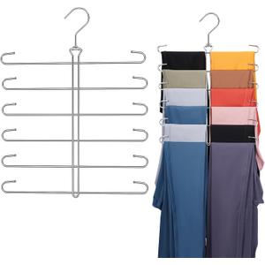 Leggings Hangers for Closet, 2 Pack Metal Yoga Pants Hanger Hold 24 Leggings, Scarf Organizer, Closet Organizer for Pants, Scarf, Tank Tops, Bra, Jeans (Silver)