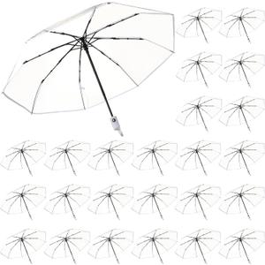 20pcs Clear Umbrellas 42 Inch Foldable Lightweight Transparent Umbrella Automatic Open Transparent Travel Umbrella for Women and Men for Rain Outdoor Wedding