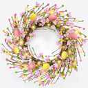 Timer - 20 Inch Easter Wreaths for Front Door with 20 Warm LED Lights Colorful Eggs, Battery Operated Easter Decorations fo Home Wall Window Indoor Outdoor Spring Holiday Decorations, Easter Gifts