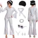 GYQMBT 9 PCS Women 70s Disco Outfits, Disco Party Hippie Costume with Accessories Set for Halloween Cosplay Party.
