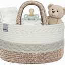 Baby Diaper Caddy Organizer,Woven Rope Nursery Storage Bin,Newborn Gift Basket,Extra-Large Cotton Basket with Removable Compartments,Portable (Mixed Brown, Large)