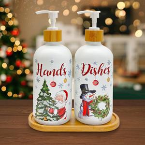 Christmas Soap Dispenser, Christmas Kitchen Decor, Christmas Snowman Satan Glass Soap Dispenser for Kitchen Countertop, Christmas Kitchen Decorations, Refillable Hand Soap Dispenser with Pump