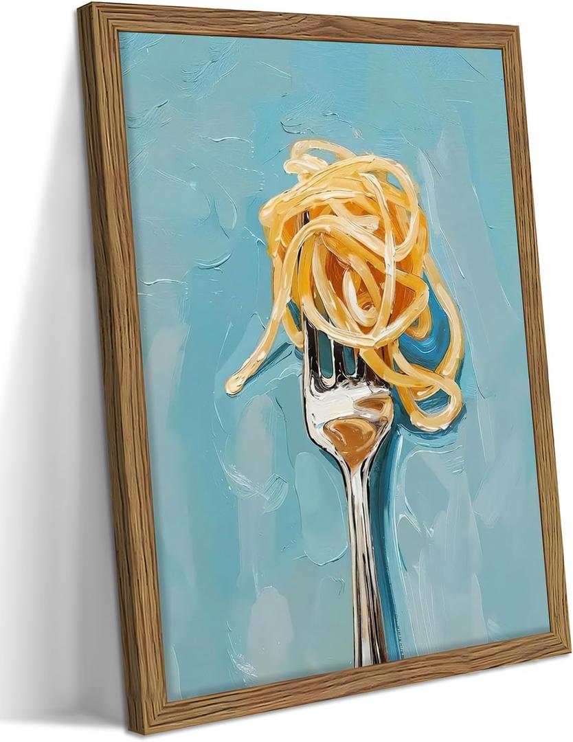 Framed Kitchen Wall Art, Vintage Spaghetti Canvas Wall Decor, Rustic Farmhouse Still Life Oil Painting, Trendy Funny Kitchen Food Artwork Prints Pictures for Dining Room Decorations 16x24 Inch