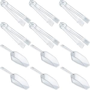Roshtia 12 Pcs Plastic Serving Tongs Mini Kitchen Tongs Utility and Plastic Kitchen Scoops Clear Ice Scoop Mini Clear Buffet Scoop for Candy Dessert Buffet Ice Snack Coffee Tea