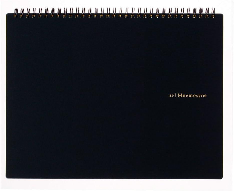 Maruman Mnemosyne Grid Notebook- Horizontal A4 Layout, 8.27" x 11.69", 70 Sheets / 140 Pages, 5mm Graph Paper Journal, Perforated Pages & Wire-Bound to Lay Flat, Black, Made in Japan