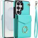 Asuwish Phone Case for Samsung Galaxy S26 Ultra 5G Wallet Cover with Tempered Glass Screen Protector and RFID Blocking Ring Card Holder Cell S26Ultra 26S S 26 26Ultra SM-S948U 6.9 inch Women Men Teal