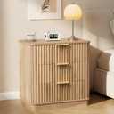 LYNCOHOME 23 inch Wide Fluted Nightstand with 3 Drawers, Modern Curved Bedside Table,Wood Night Stand with Storage,End Table for Bedroom & Living Room,Dresser for Bedroom Living Room,Natural,Oak