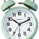 AYRELY Super Loud Twin Bell Alarm Clock for Heavy Sleepers, 4-Inch Silent Non-Ticking Quartz with Backlight, Metal Cute Clock for Kids' Rooms (Saga Green)