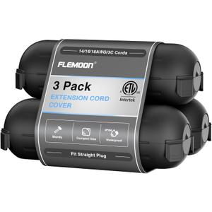 Flemoon [3 Pack] Outdoor Extension Cord Safety Cover with Waterproof Seal, Weatherproof Electrical Connection Box to Protect Outdoor Outlet, Plug, Socket, Christmas Holiday Decoration Light, Black