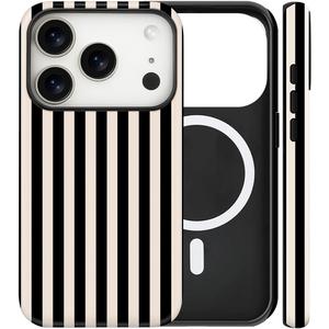 Magnetic for iPhone 17 Pro Case Cute Stripes Phone Case, Shockproof Slim TPU and Hard PC Protective Phone Cover Compatible with MagSafe Designed for Women Girls, Black and White