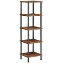 HOOBRO 5-Tier Corner Shelf Stand, Corner Square Rack Display Shelf, Tall Storage Plant Stand, Bookcase for Small Spaces, Living Room, Home Office, Kitchen, Rustic Brown and Black BF50CJ01