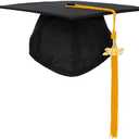 FtyFty Unisex Adult Matte Graduation Cap with Tassel Year Charm (Black with Gold)